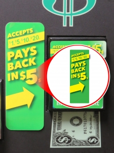 Pays Back $5 Bill Acceptor / Validator Vertical Decal