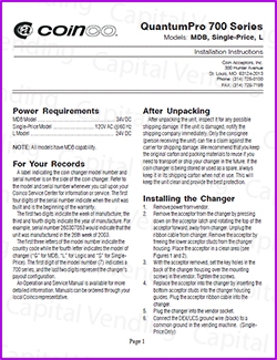 Coinco MDB, Single-Price, and L QuantumPro 700 Series Installation Instructions